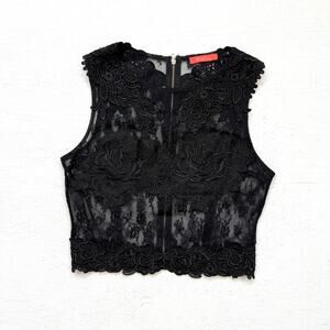 Banjul Goth Black Lace Mesh Crop Top Small Sleeveless Floral